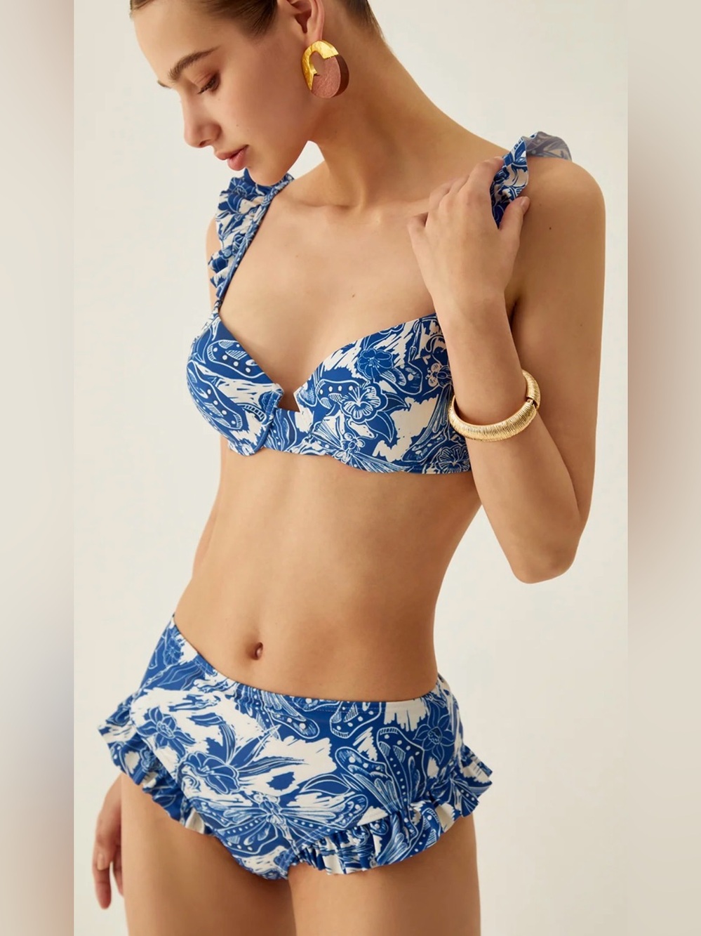 NWT Commense Print Ruffle Bikini set